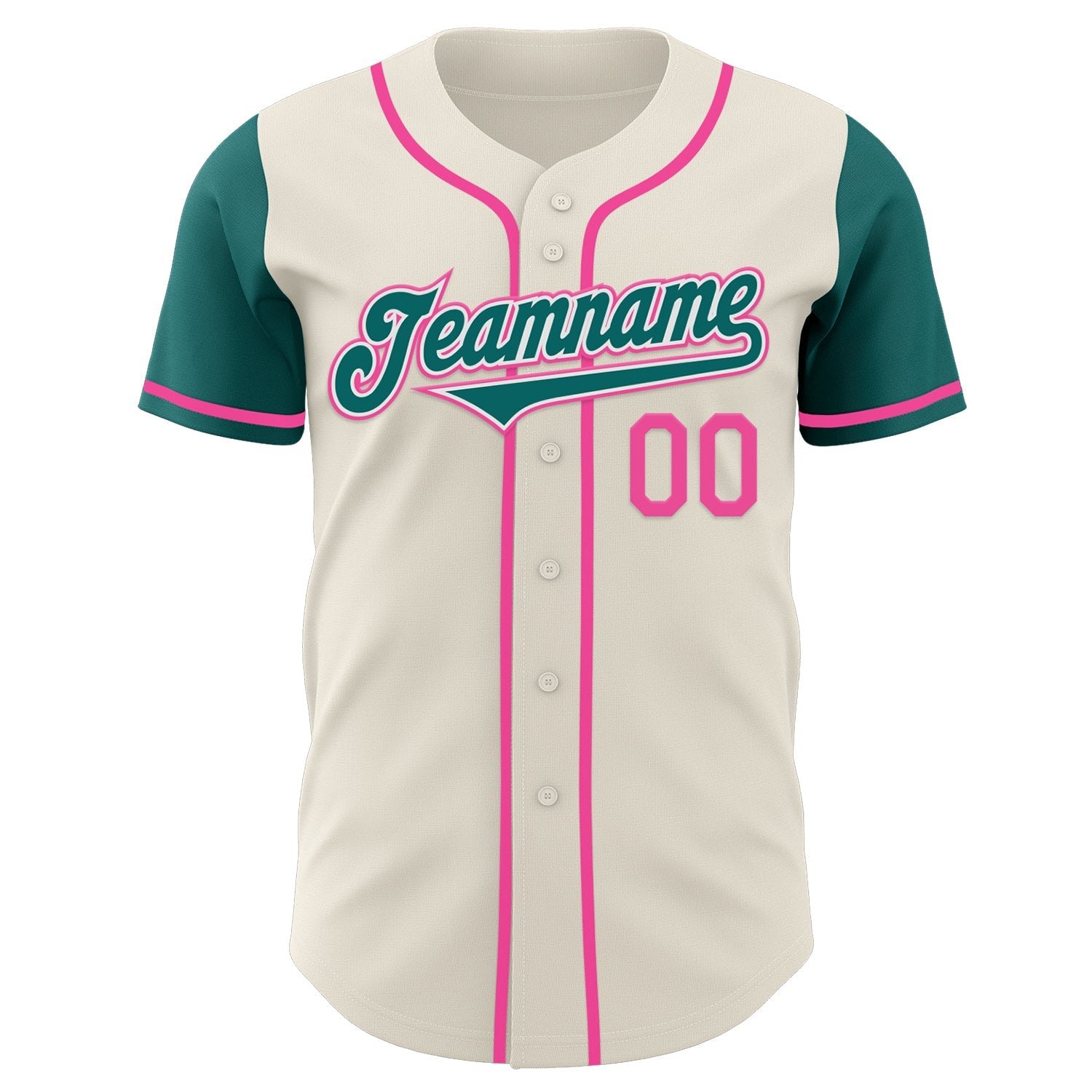 Custom Cream Teal White-Pink Authentic Two Tone Baseball Jersey view 2