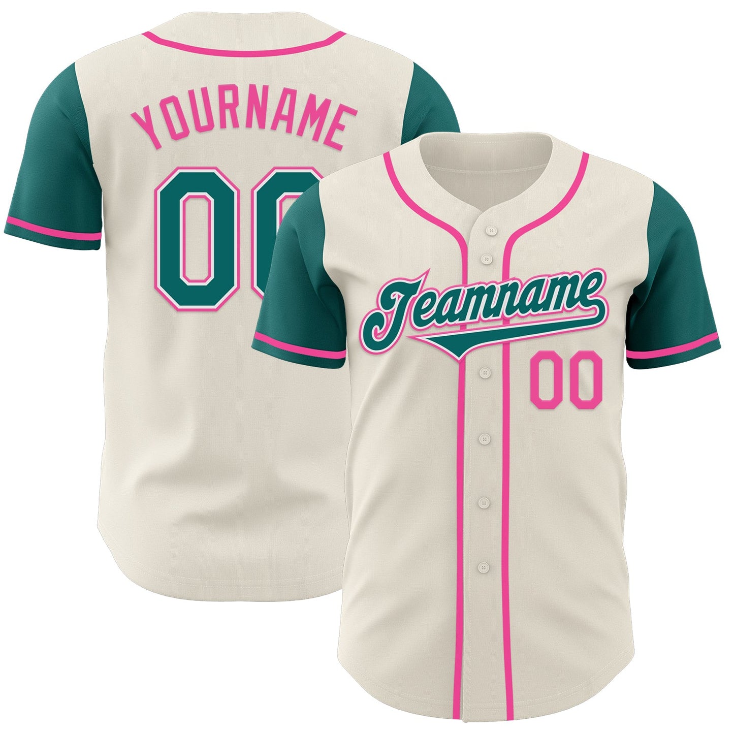 Custom Cream Teal White-Pink Authentic Two Tone Baseball Jersey - Main View