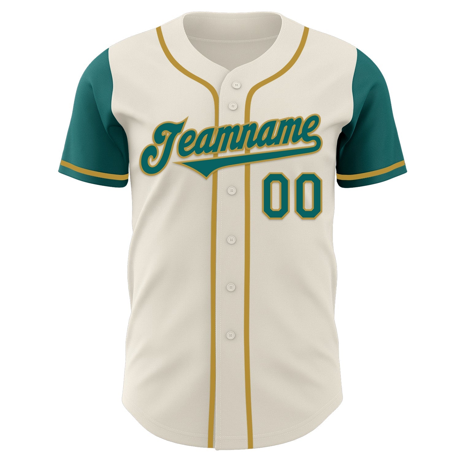 Custom Cream Teal-Old Gold Authentic Two Tone Baseball Jersey view 2
