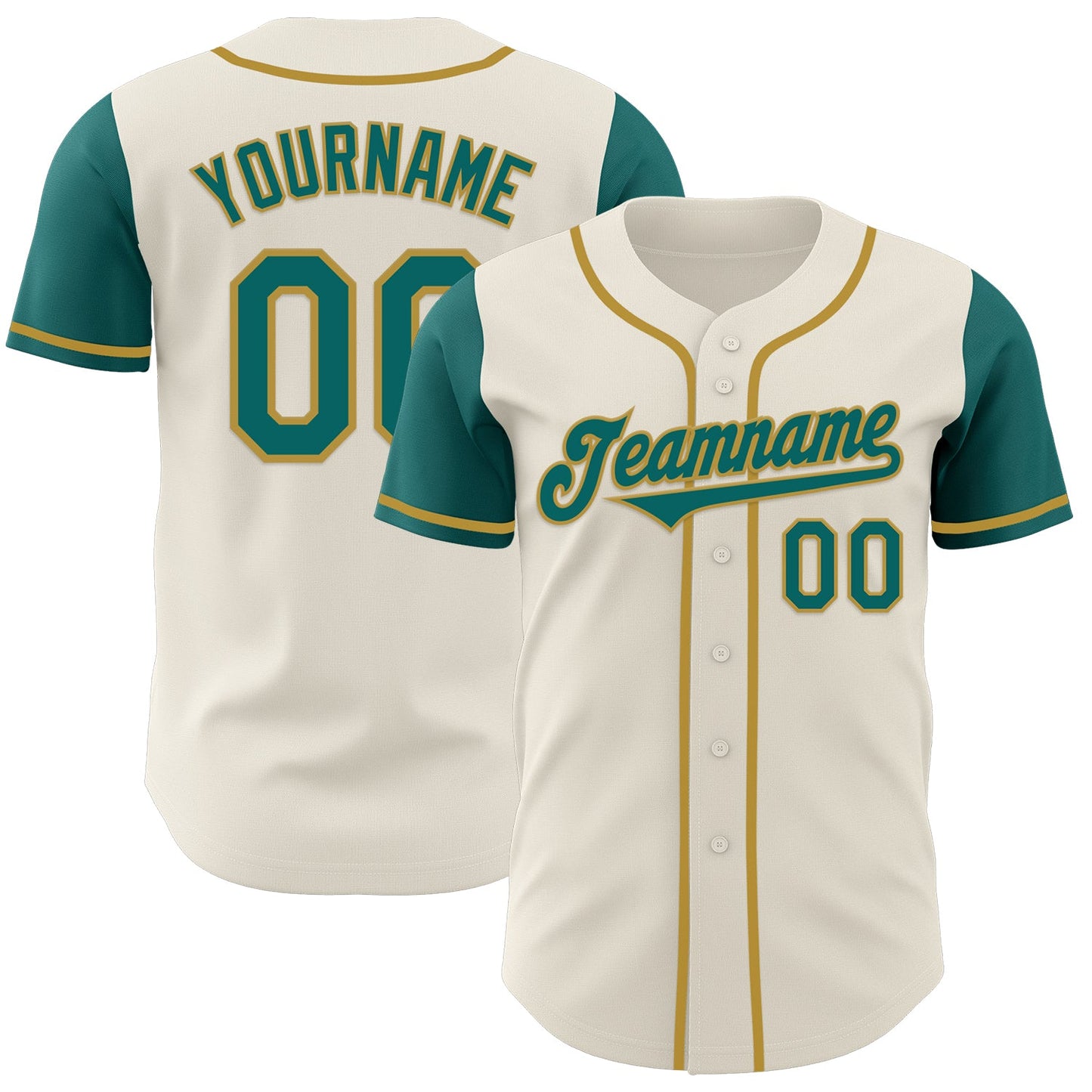 Custom Cream Teal-Old Gold Authentic Two Tone Baseball Jersey - Main View
