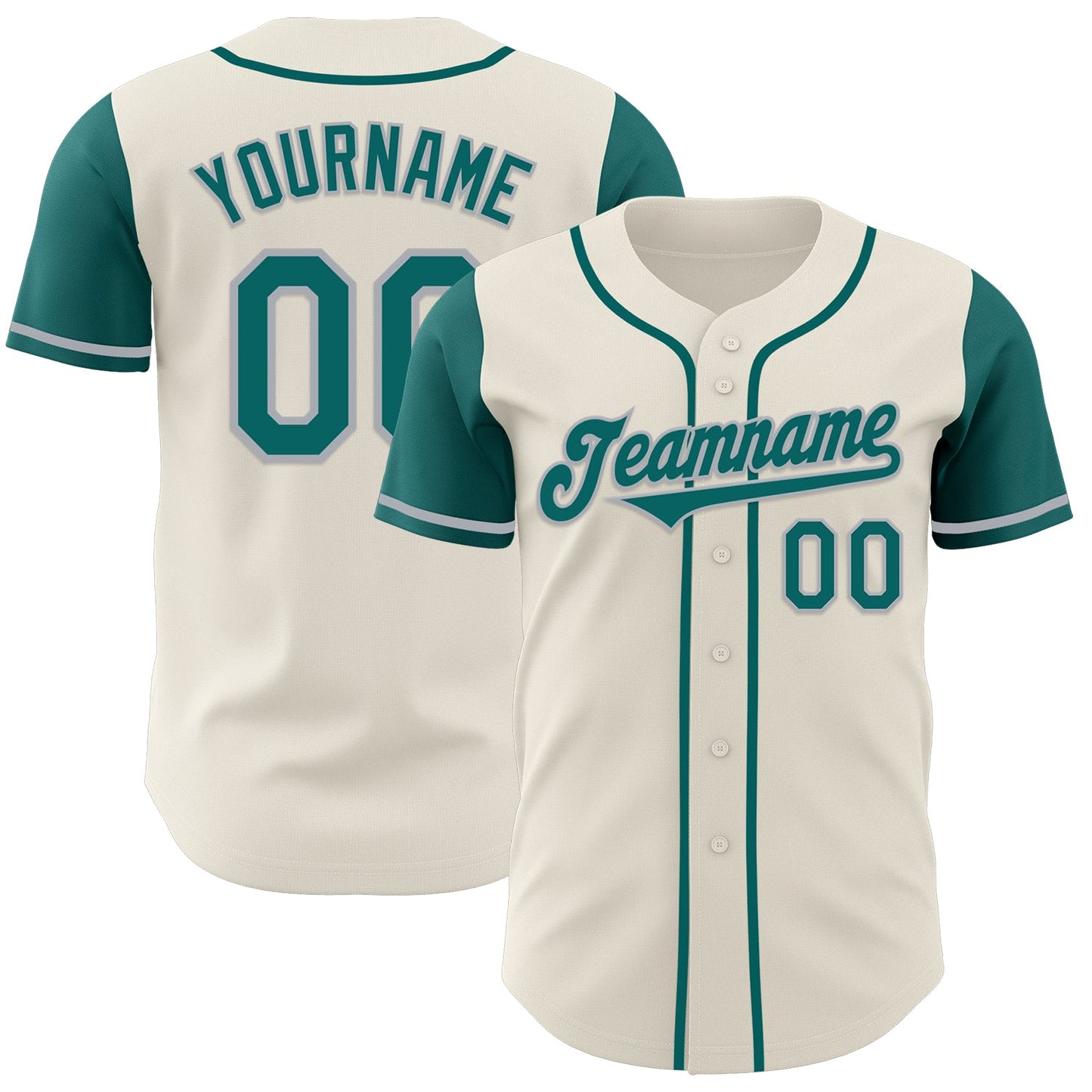 Custom Cream Teal-Gray Authentic Two Tone Baseball Jersey - Main View