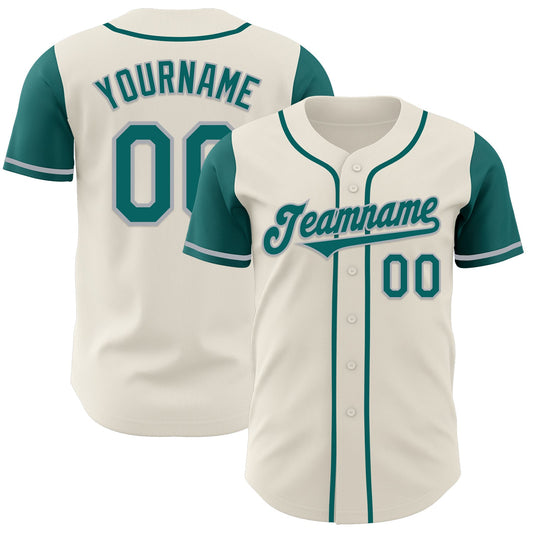Custom Cream Teal-Gray Authentic Two Tone Baseball Jersey - Main View