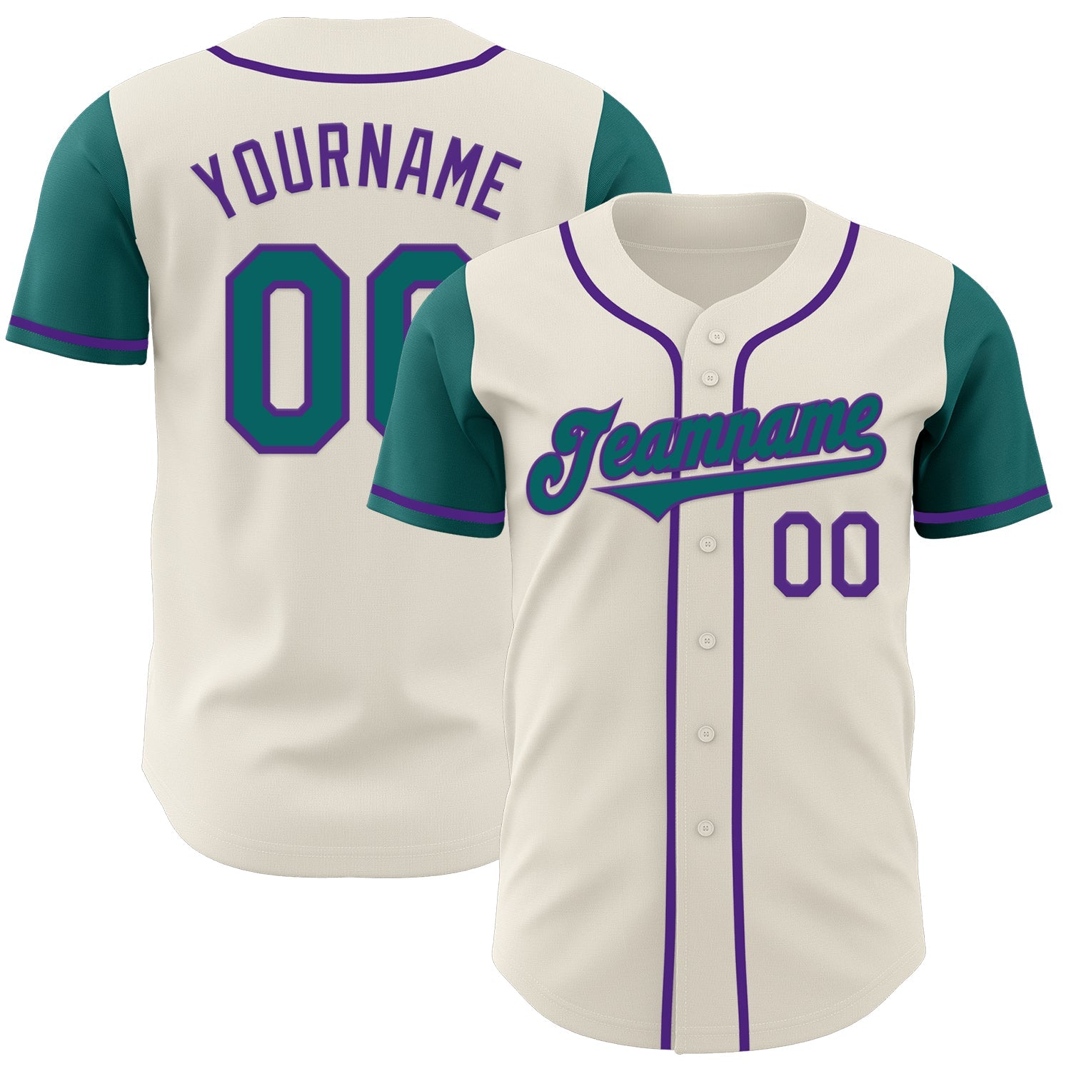 Custom Cream Teal-Purple Authentic Two Tone Baseball Jersey - Main View