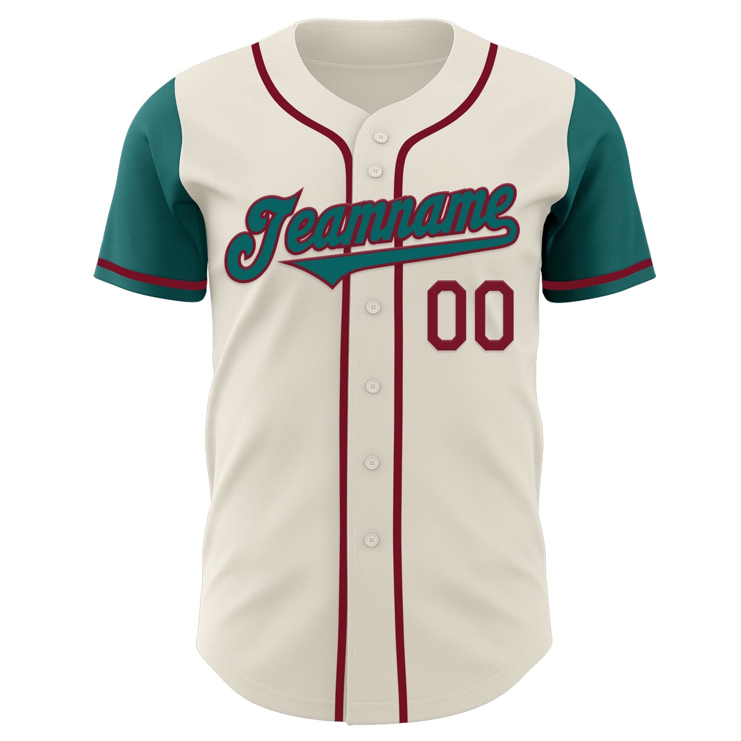 Custom Cream Teal-Crimson Authentic Two Tone Baseball Jersey view 2
