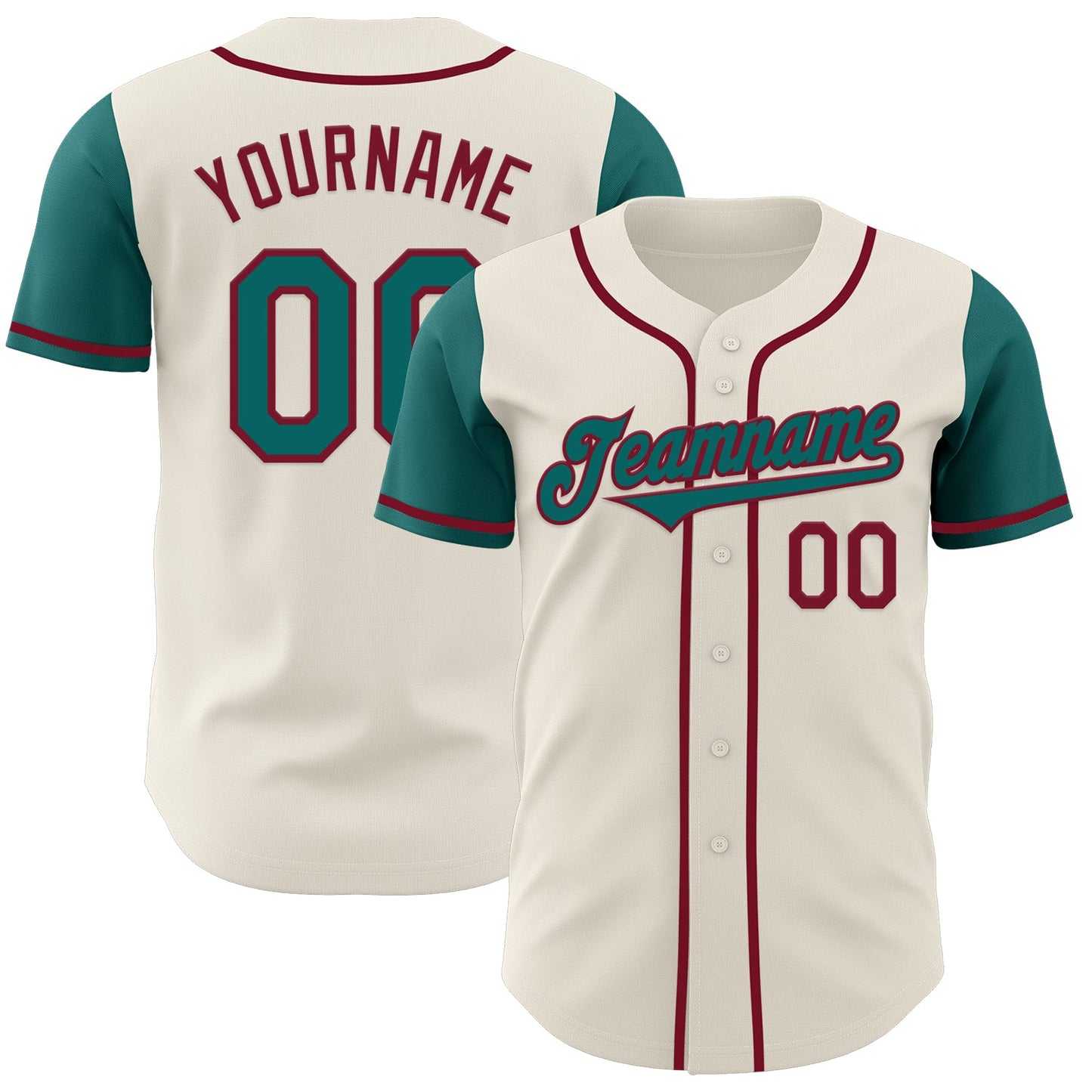 Custom Cream Teal-Crimson Authentic Two Tone Baseball Jersey - Main View