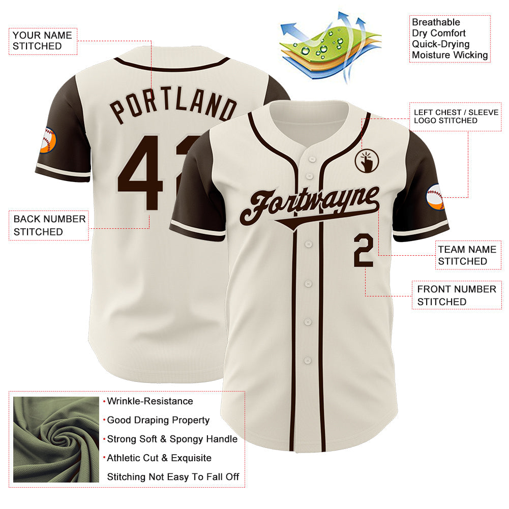 Custom Cream Brown Authentic Two Tone Baseball Jersey view 3