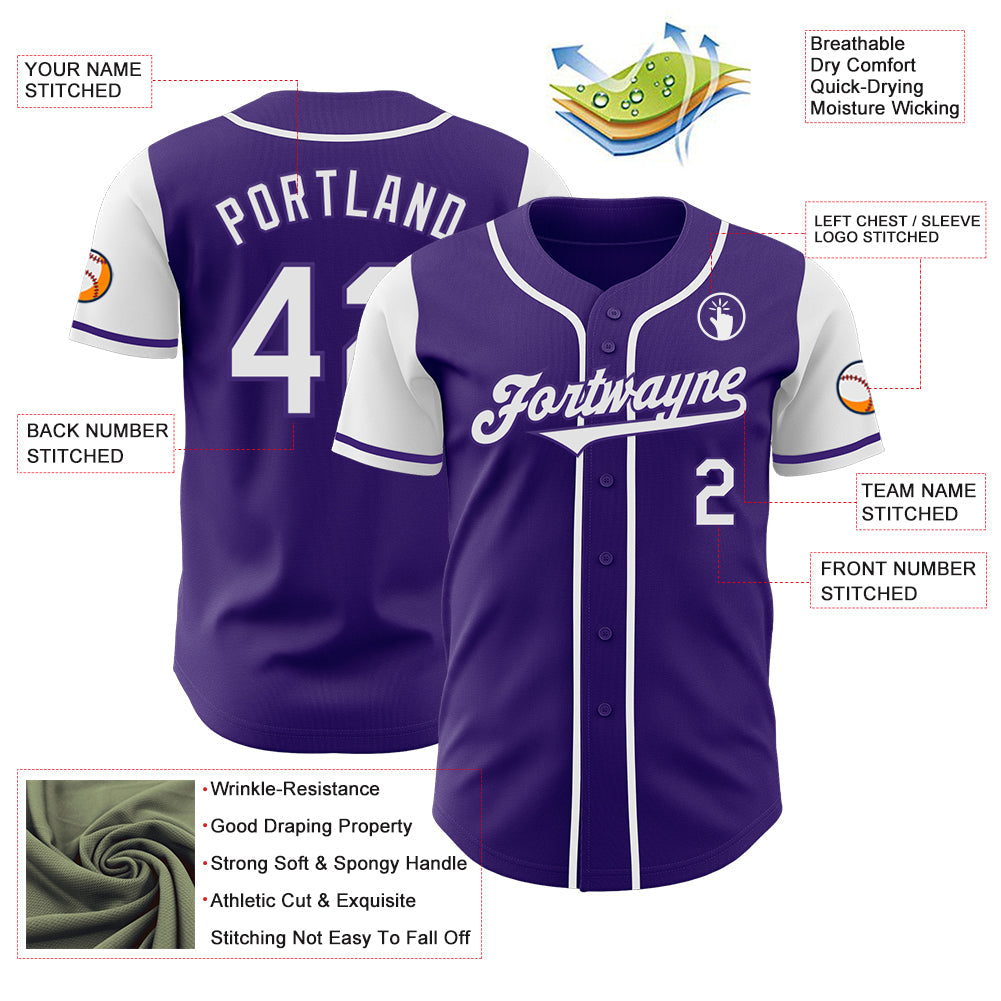 Custom Purple White Authentic Two Tone Baseball Jersey view 3