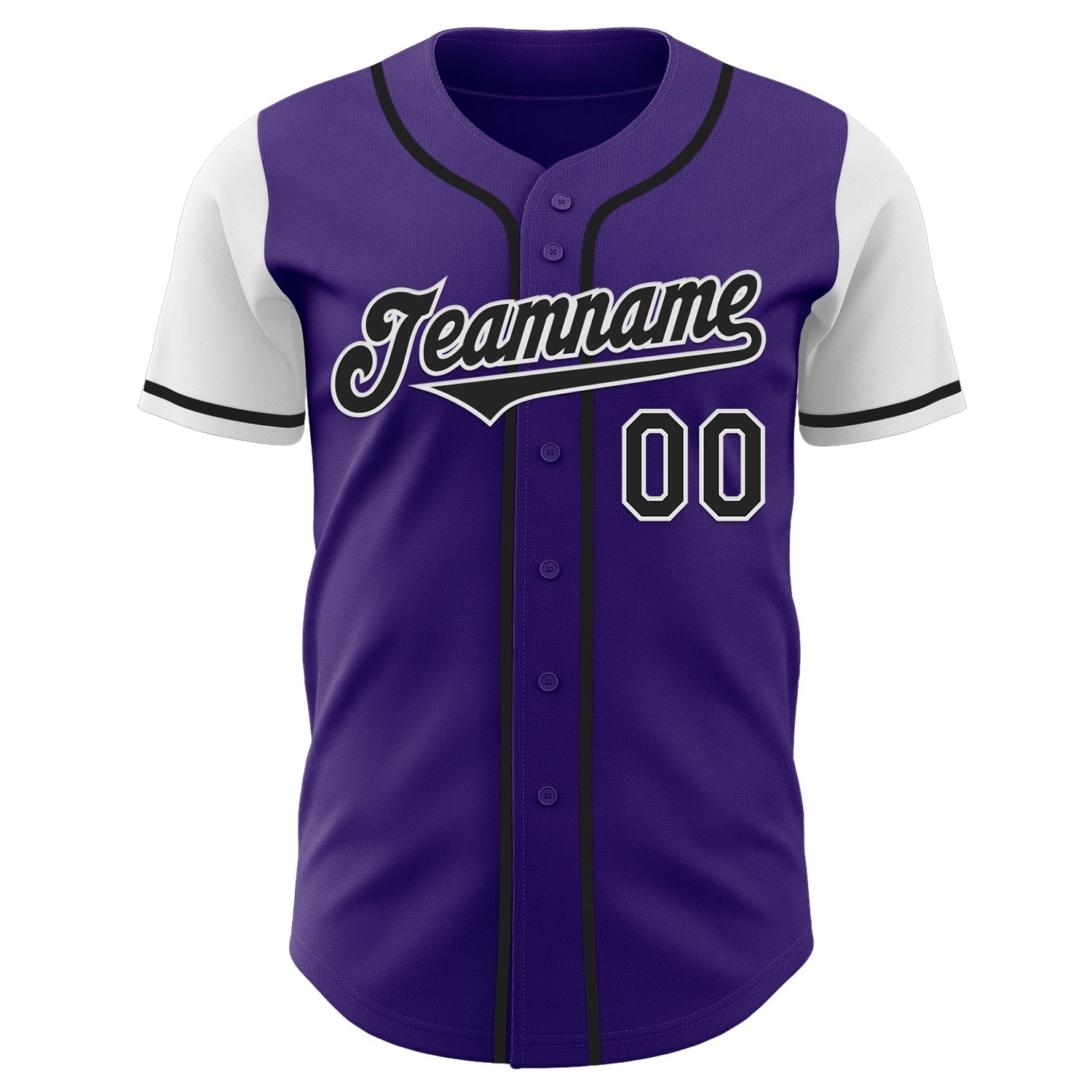 Custom Purple Black-White Authentic Two Tone Baseball Jersey view 2
