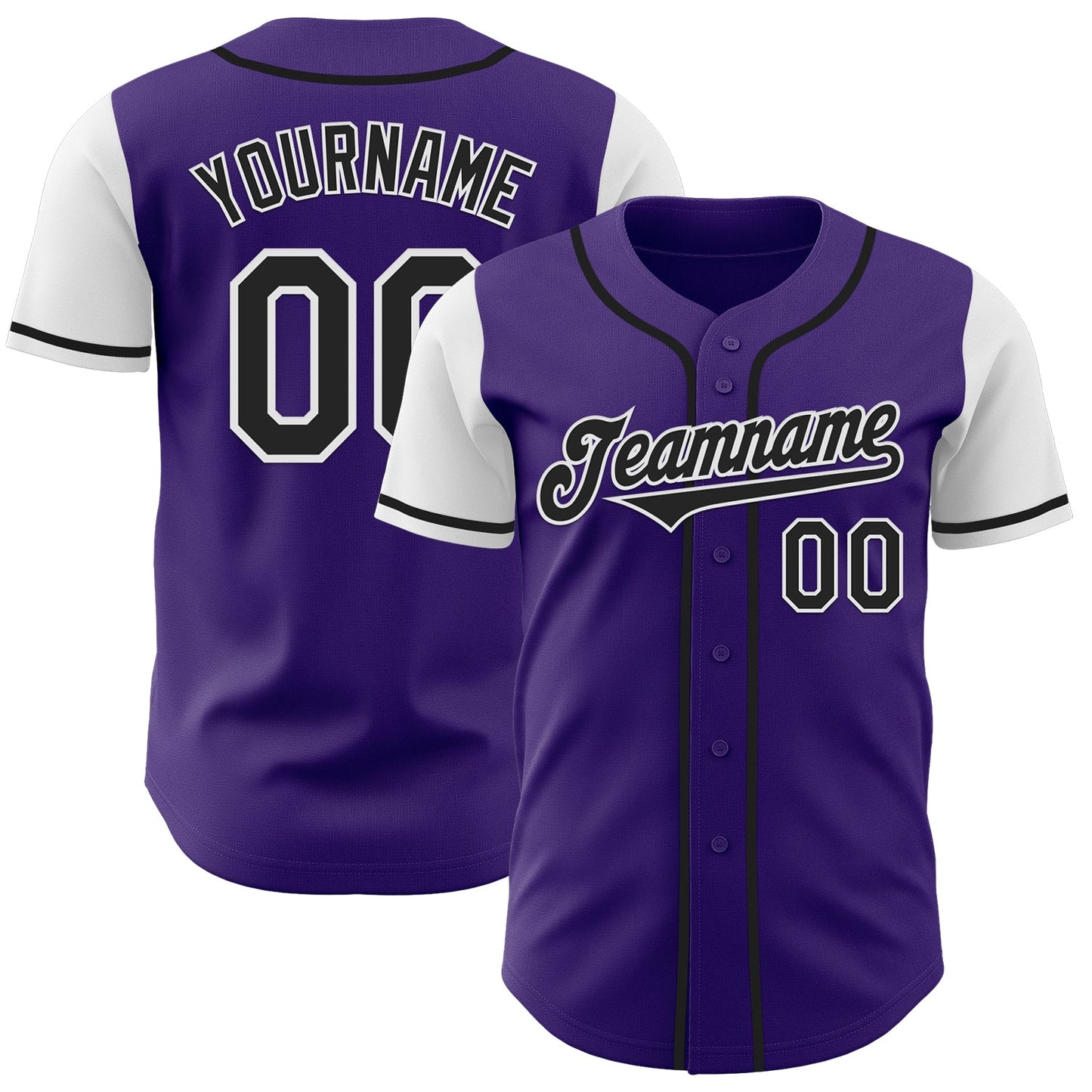 Custom Purple Black-White Authentic Two Tone Baseball Jersey - Main View
