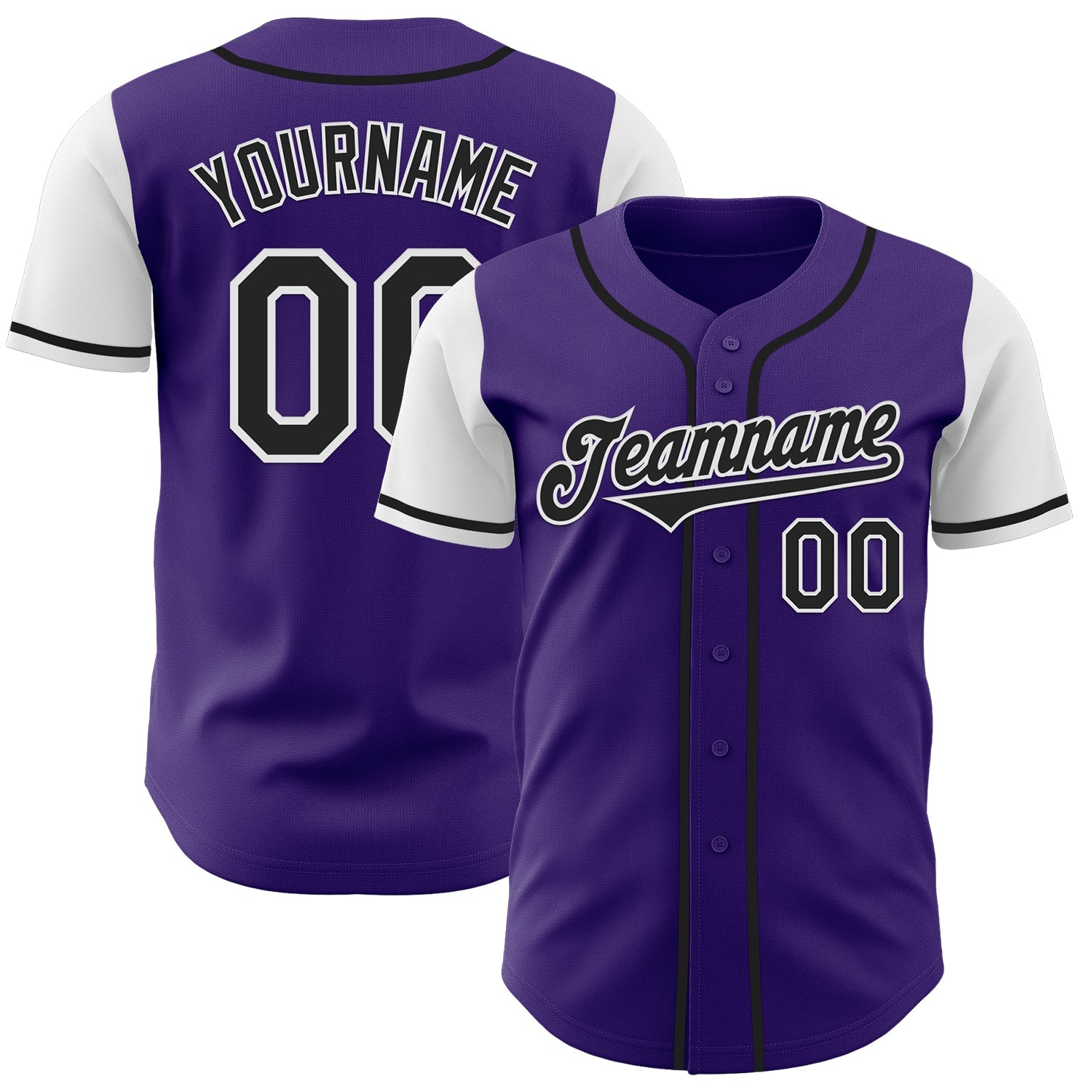 Custom Purple Black-White Authentic Two Tone Baseball Jersey - Main View