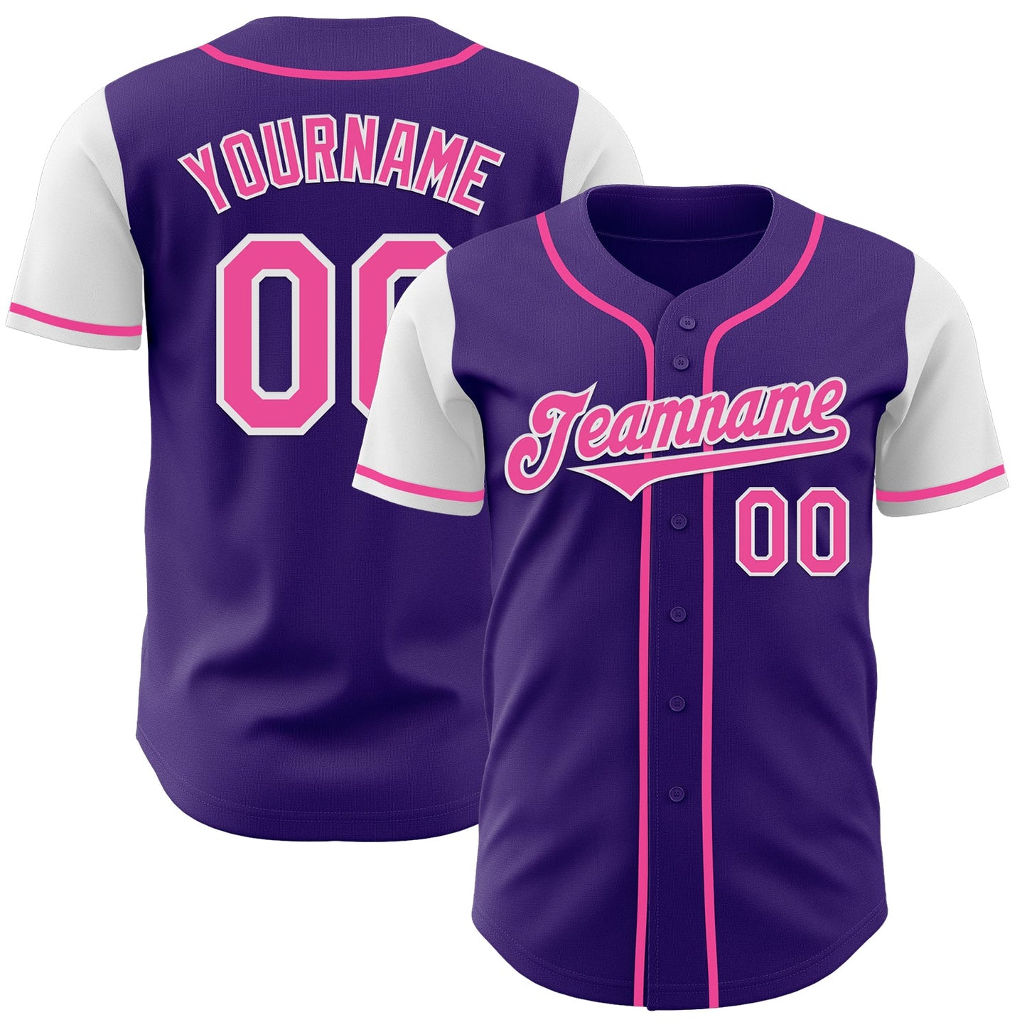 Custom Purple Pink-White Authentic Two Tone Baseball Jersey - Main View