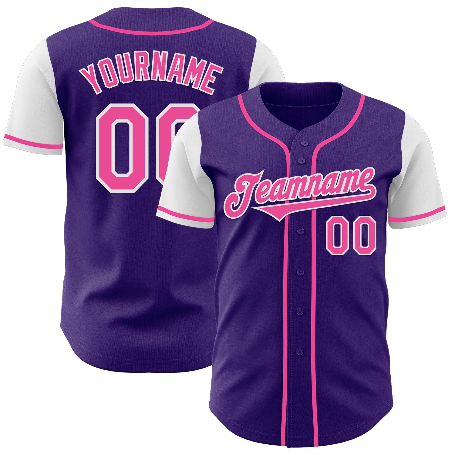 Custom Purple Pink-White Authentic Two Tone Baseball Jersey - Main View
