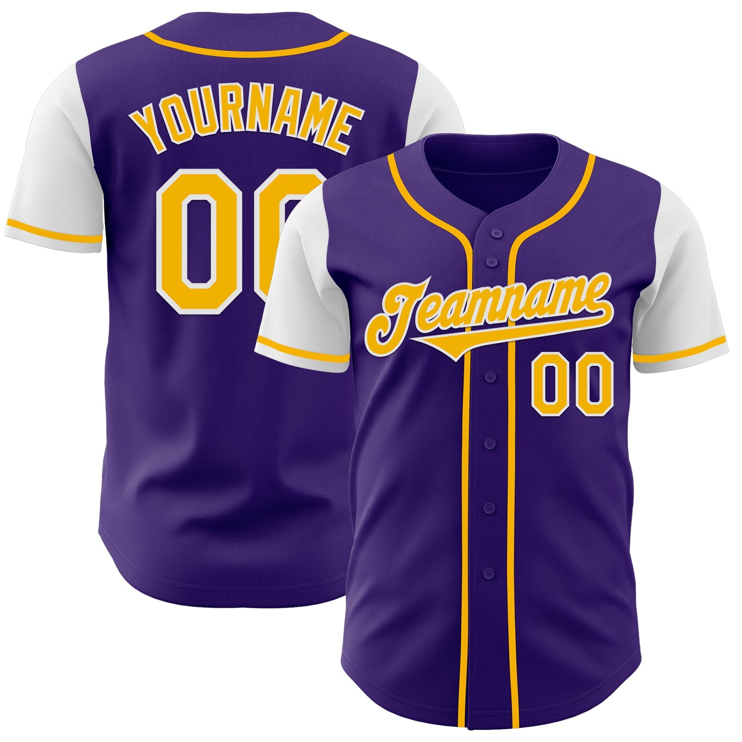 Custom Purple Gold-White Authentic Two Tone Baseball Jersey - Main View