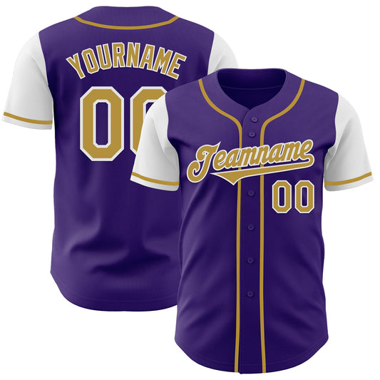 Custom Purple Old Gold-White Authentic Two Tone Baseball Jersey - Main View