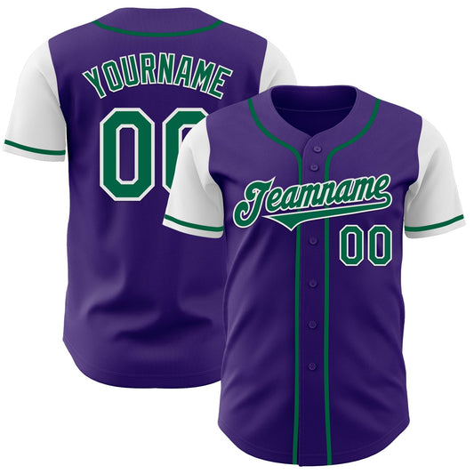 Custom Purple Kelly Green-White Authentic Two Tone Baseball Jersey - Main View
