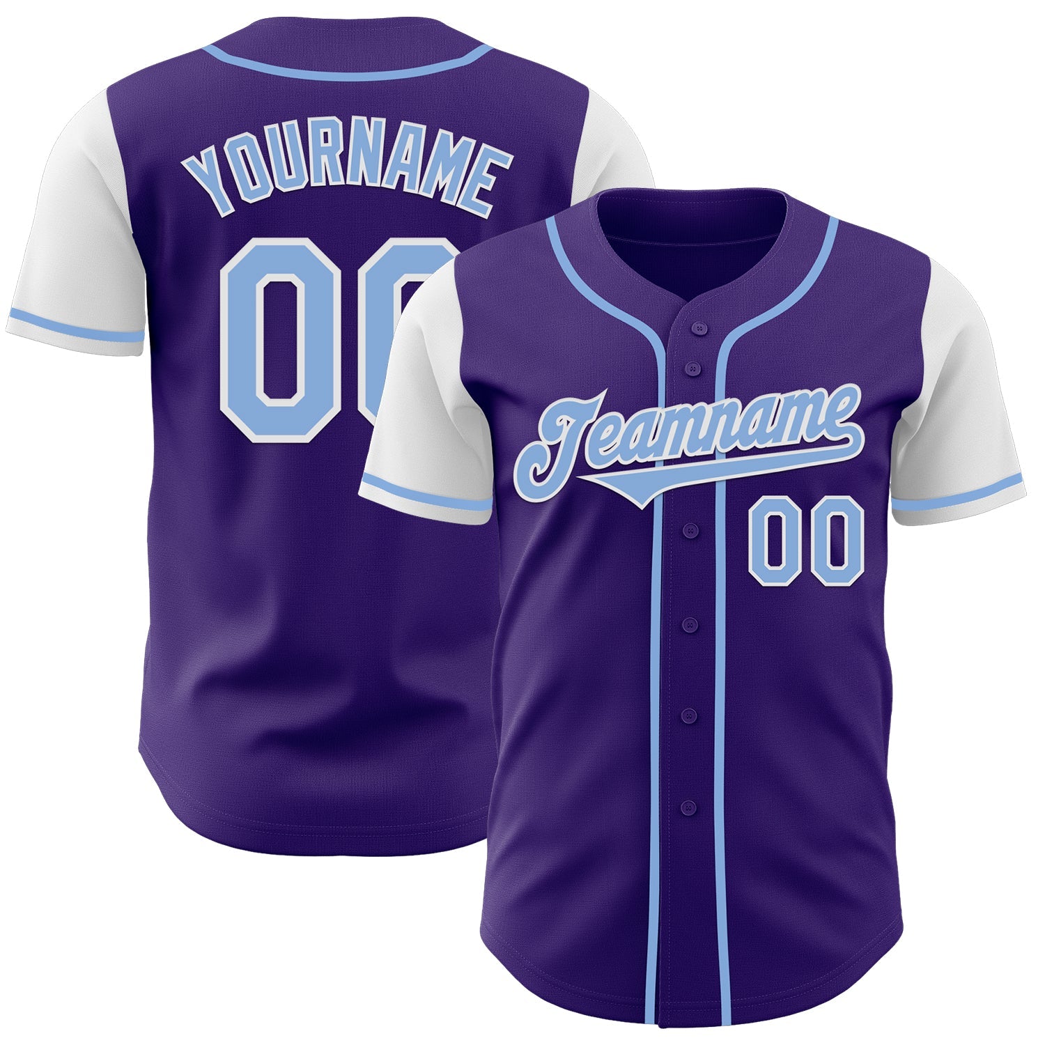Custom Purple Light Blue-White Authentic Two Tone Baseball Jersey - Main View