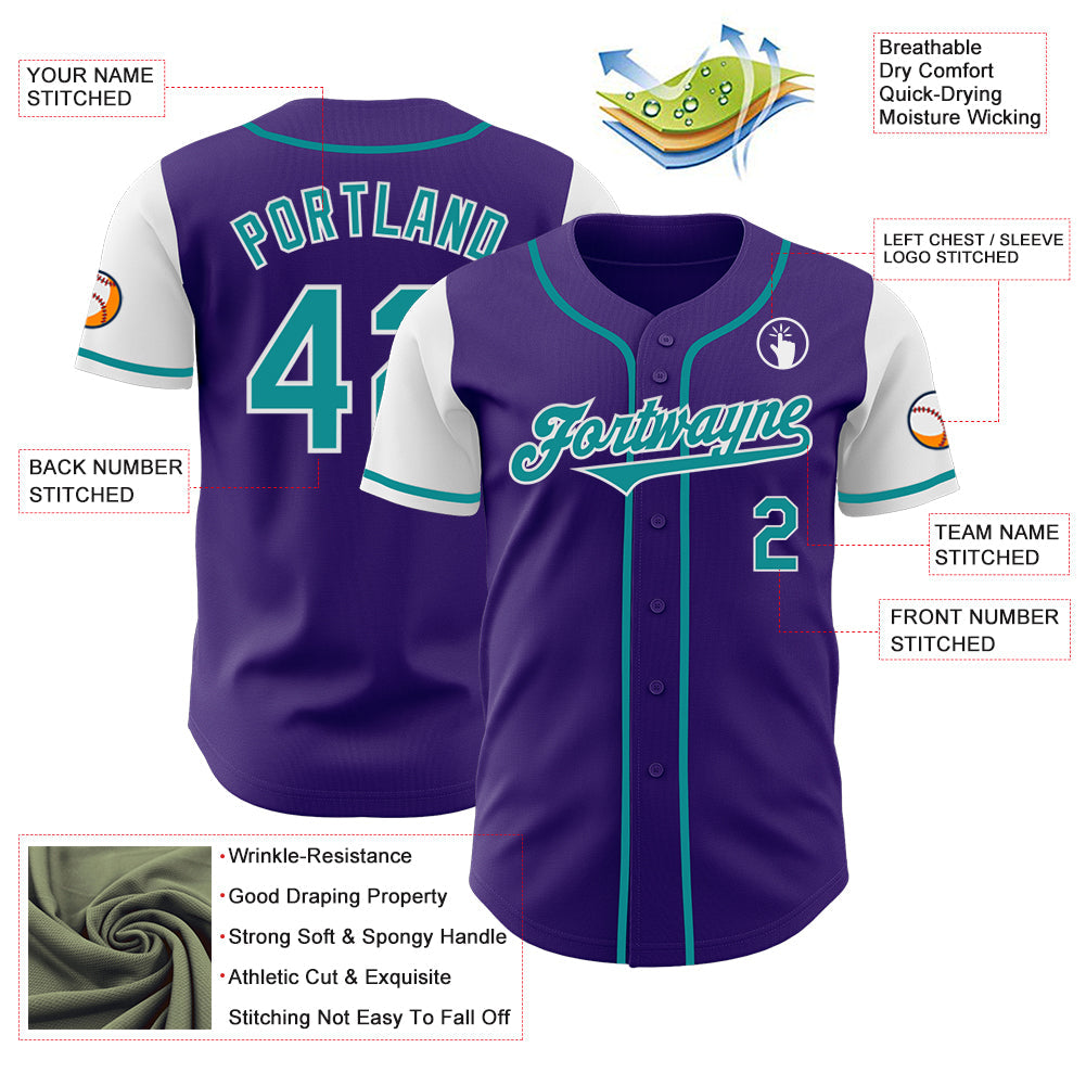 Custom Purple Teal-White Authentic Two Tone Baseball Jersey view 3