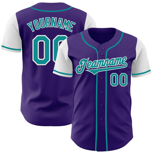 Custom Purple Teal-White Authentic Two Tone Baseball Jersey - Main View
