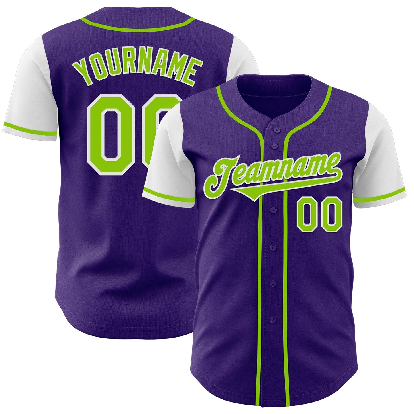 Custom Purple Neon Green-White Authentic Two Tone Baseball Jersey - Main View