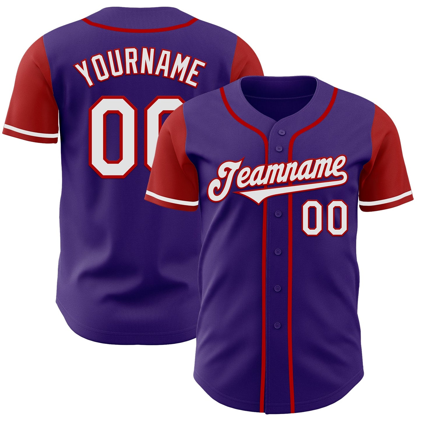 Custom Purple White-Red Authentic Two Tone Baseball Jersey - Main View