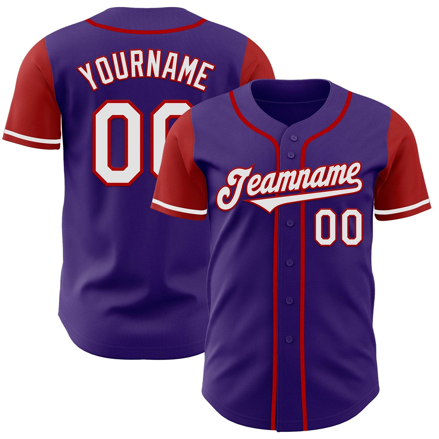 Custom Purple White-Red Authentic Two Tone Baseball Jersey - Main View