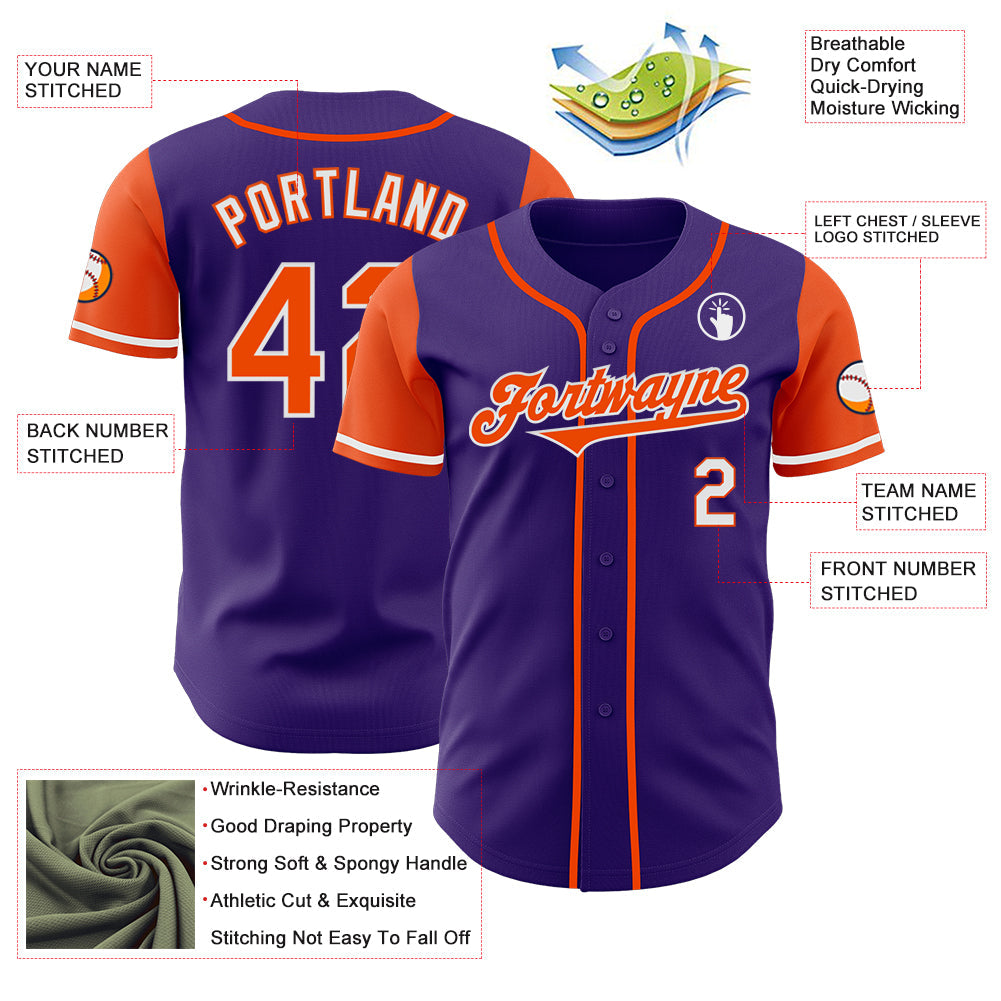 Custom Purple Orange-White Authentic Two Tone Baseball Jersey view 3