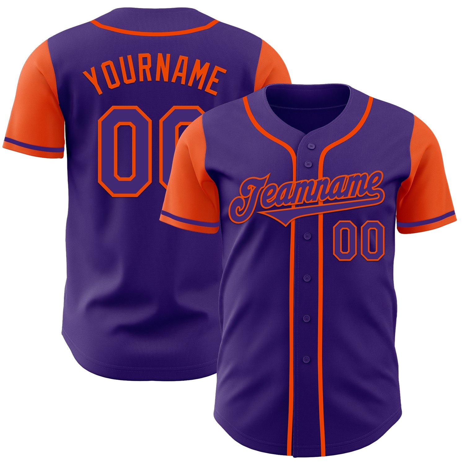 Custom Purple Orange Authentic Two Tone Baseball Jersey - Main View