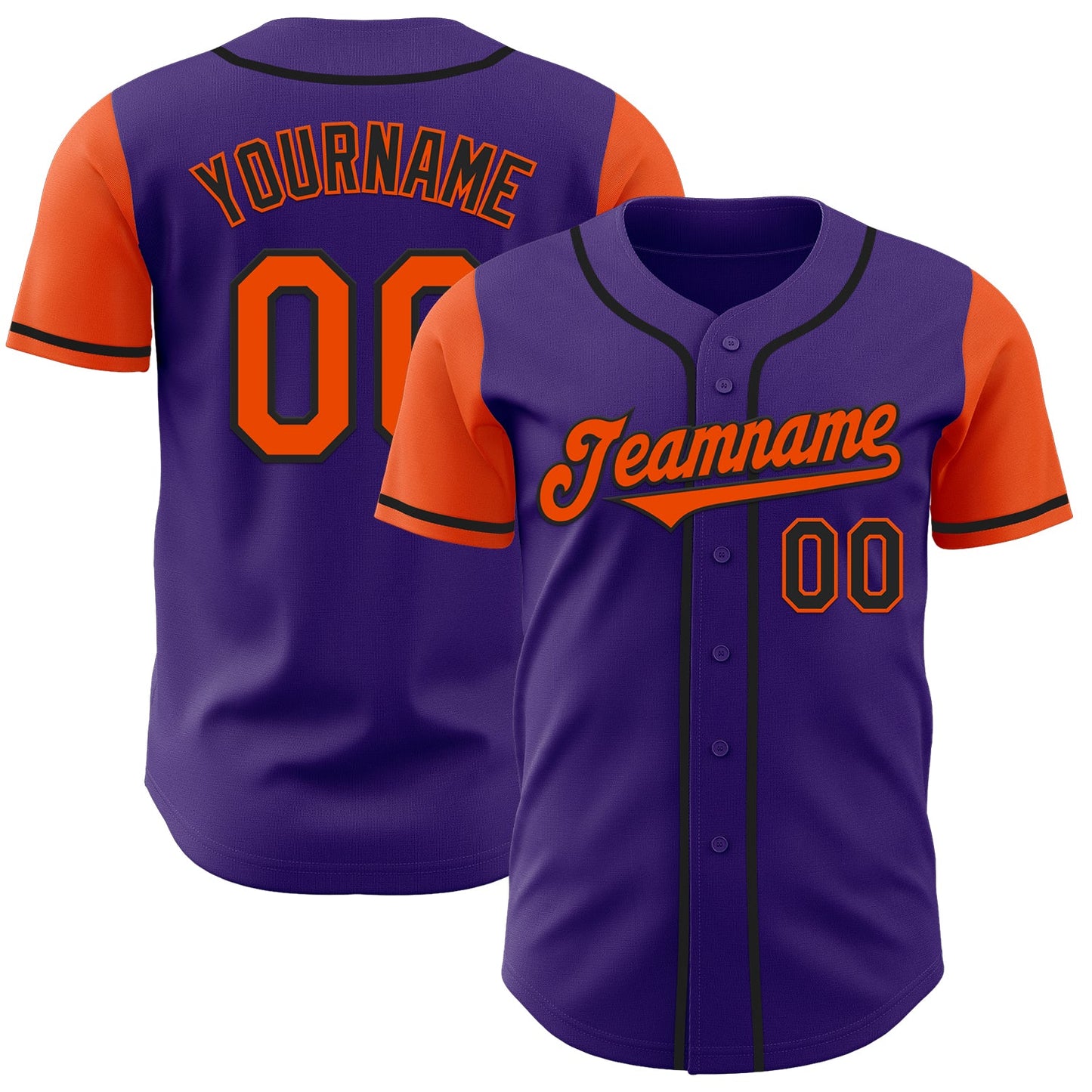 Custom Purple Orange-Black Authentic Two Tone Baseball Jersey - Main View