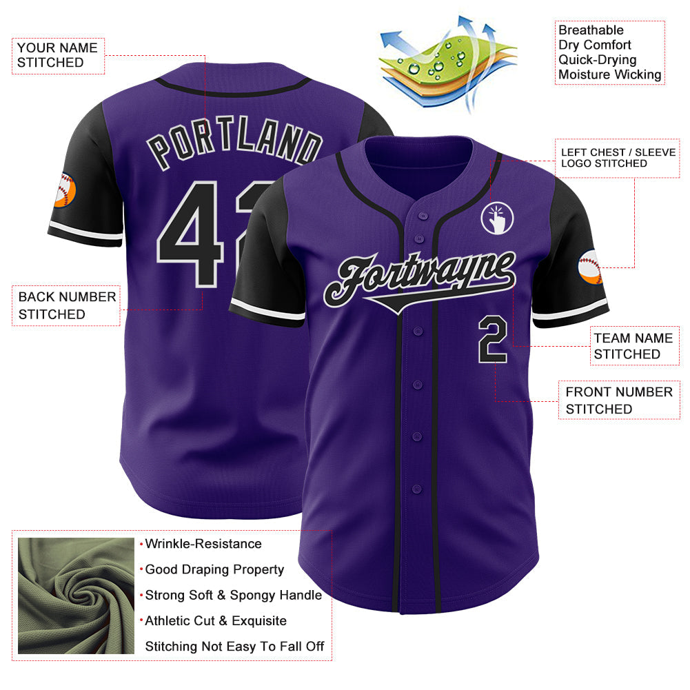 Custom Purple Black-White Authentic Two Tone Baseball Jersey view 3