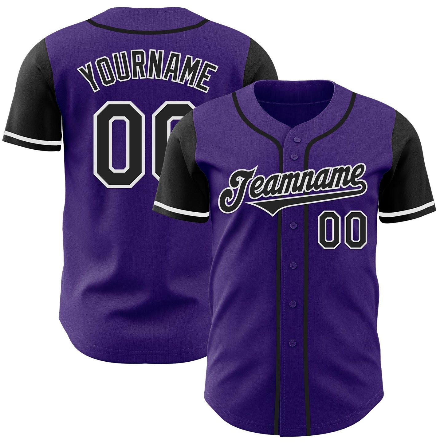 Custom Purple Black-White Authentic Two Tone Baseball Jersey - Main View