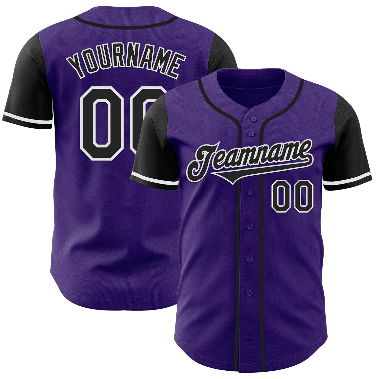 Custom Purple Black-White Authentic Two Tone Baseball Jersey - Main View