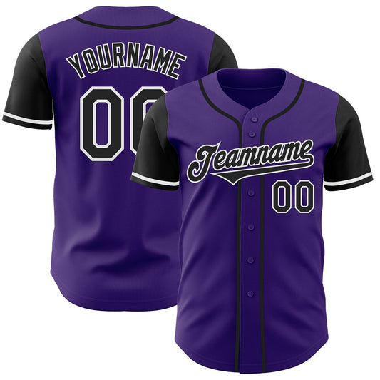 Custom Purple Black-White Authentic Two Tone Baseball Jersey - Main View