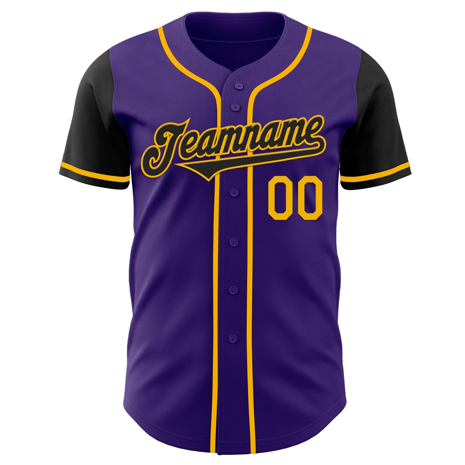 Custom Purple Black-Gold Authentic Two Tone Baseball Jersey view 2