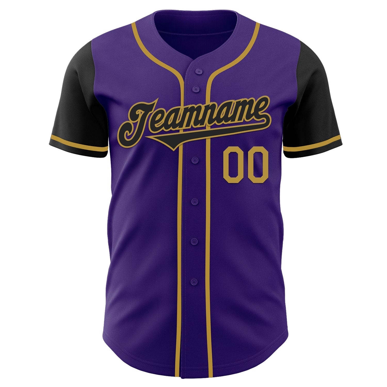 Custom Purple Black-Old Gold Authentic Two Tone Baseball Jersey view 2