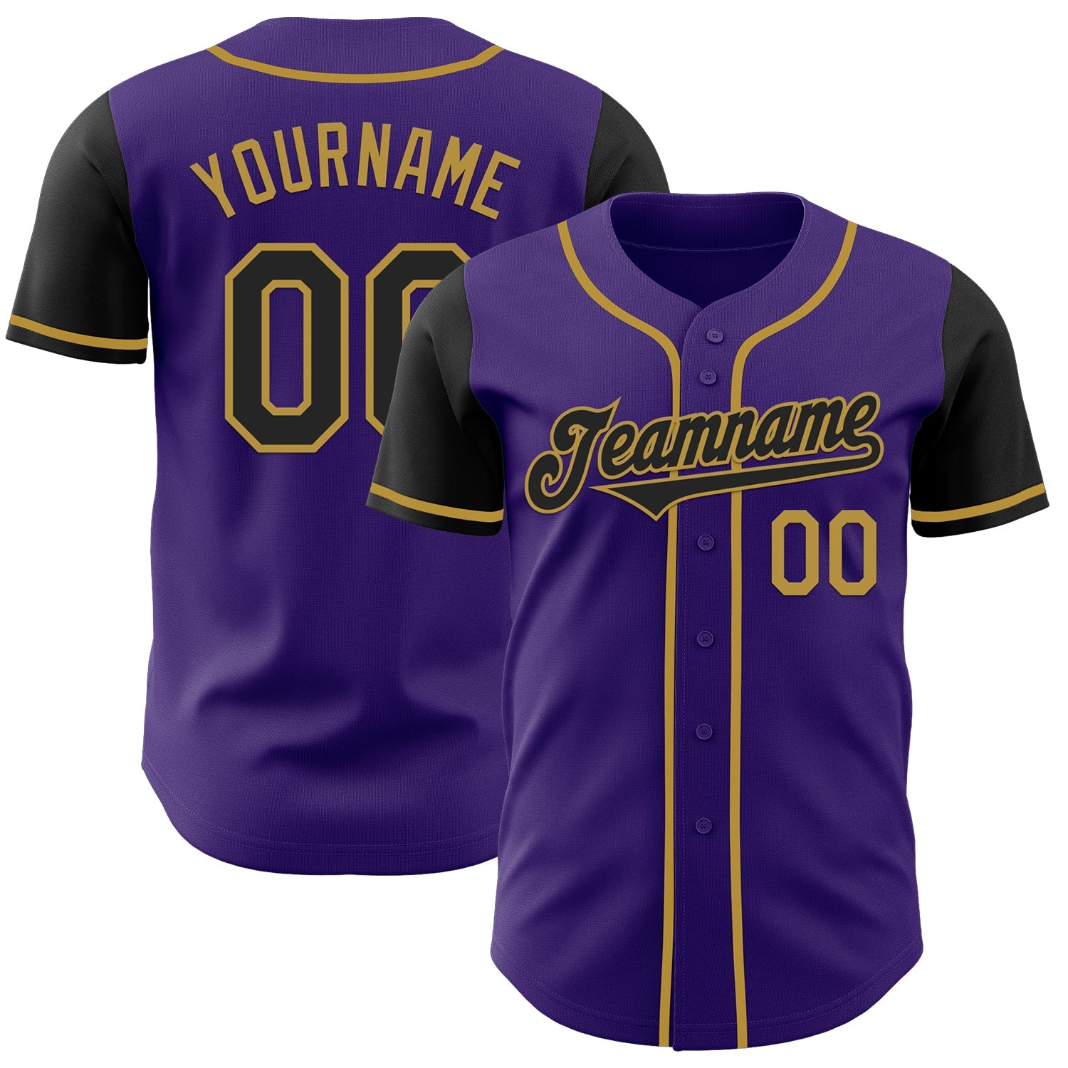 Custom Purple Black-Old Gold Authentic Two Tone Baseball Jersey - Main View