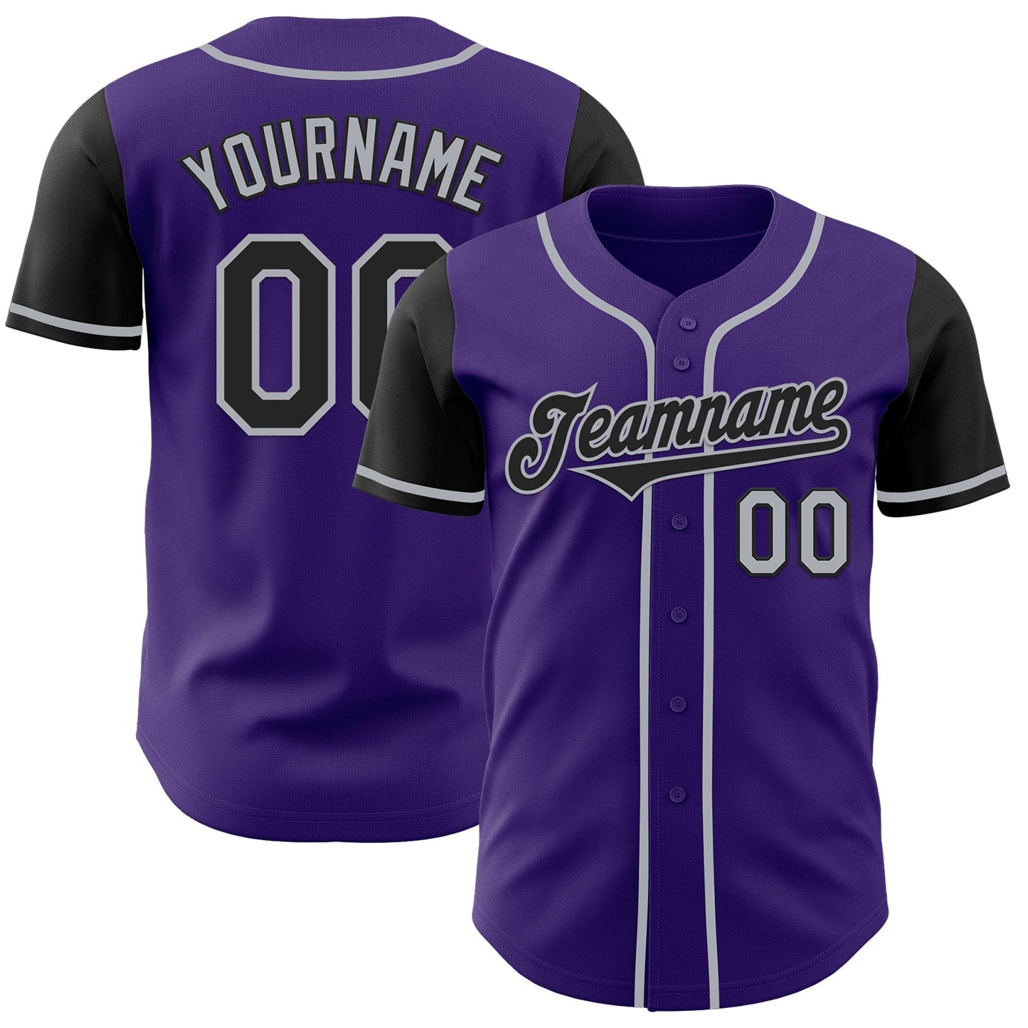 Custom Purple Black-Gray Authentic Two Tone Baseball Jersey - Main View