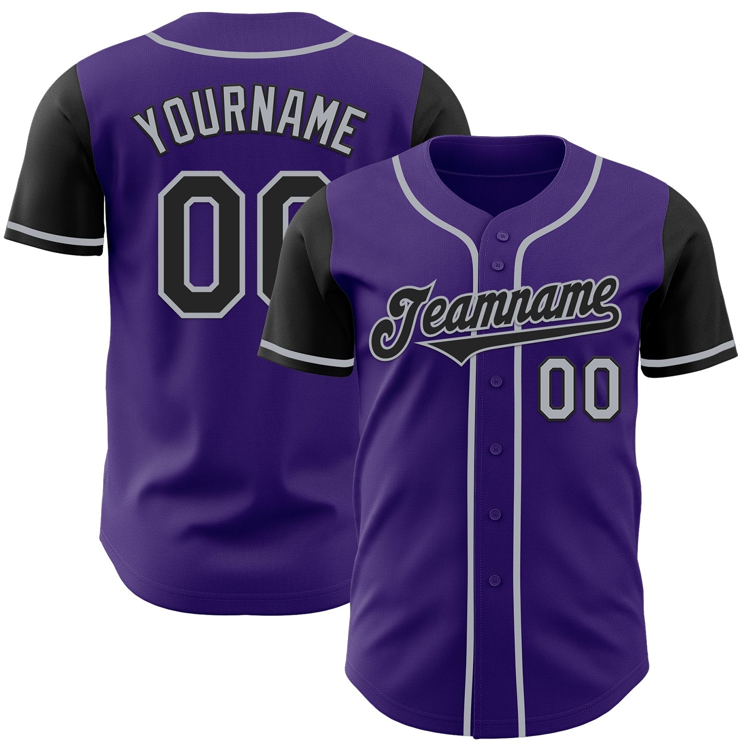 Custom Purple Black-Gray Authentic Two Tone Baseball Jersey - Main View