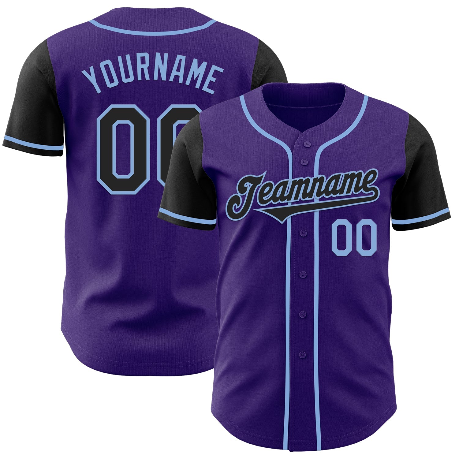 Custom Purple Black-Light Blue Authentic Two Tone Baseball Jersey - Main View