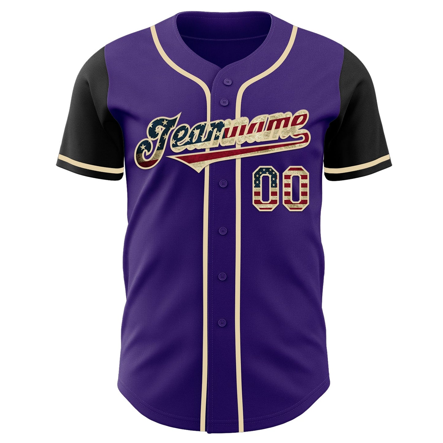 Custom Purple Vintage USA Flag Black-Cream Authentic Two Tone Baseball Jersey view 2