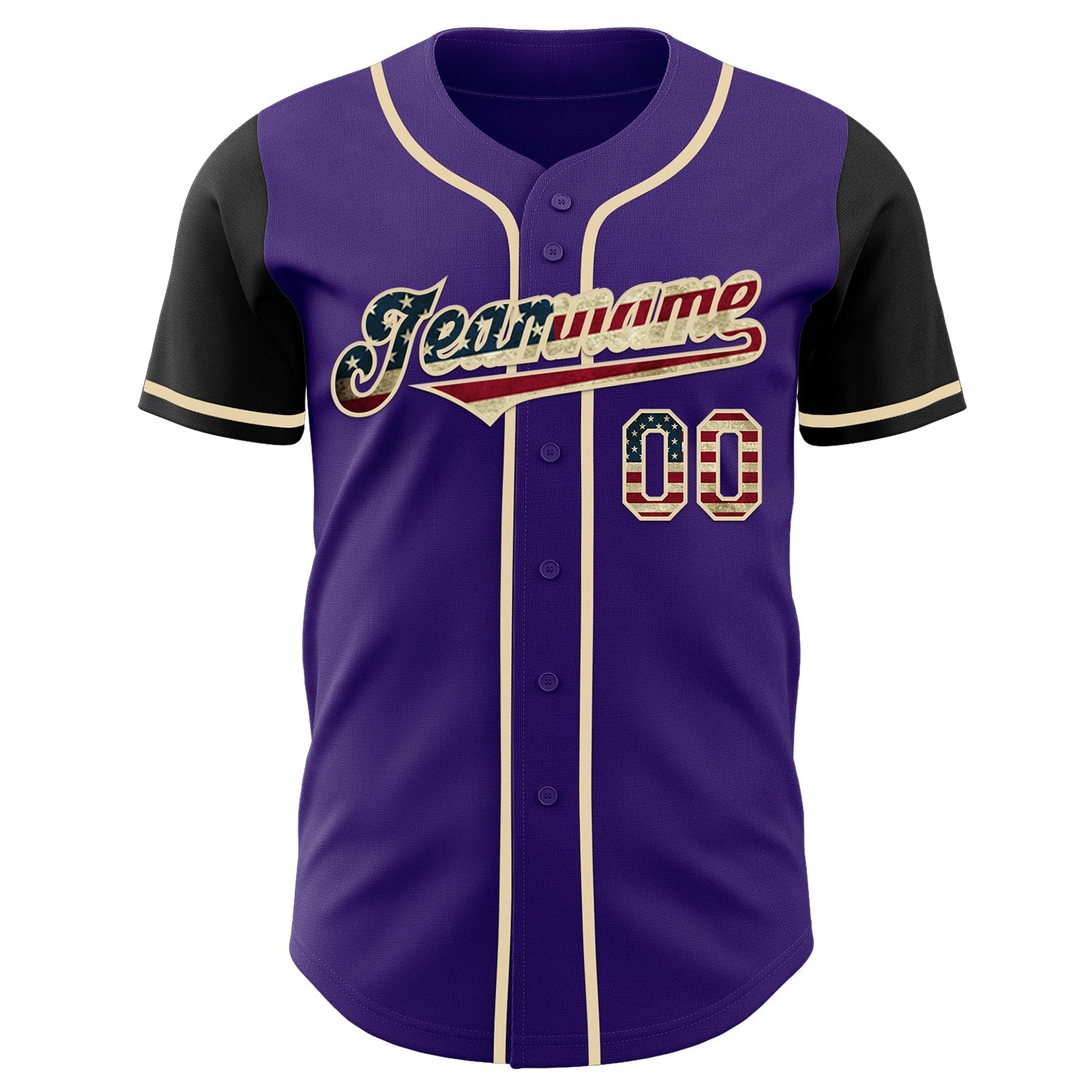 Custom Purple Vintage USA Flag Black-Cream Authentic Two Tone Baseball Jersey view 2
