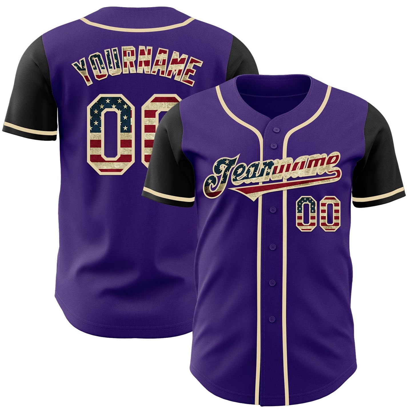 Custom Purple Vintage USA Flag Black-Cream Authentic Two Tone Baseball Jersey - Main View