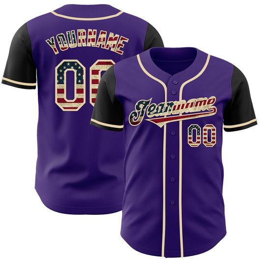 Custom Purple Vintage USA Flag Black-Cream Authentic Two Tone Baseball Jersey - Main View