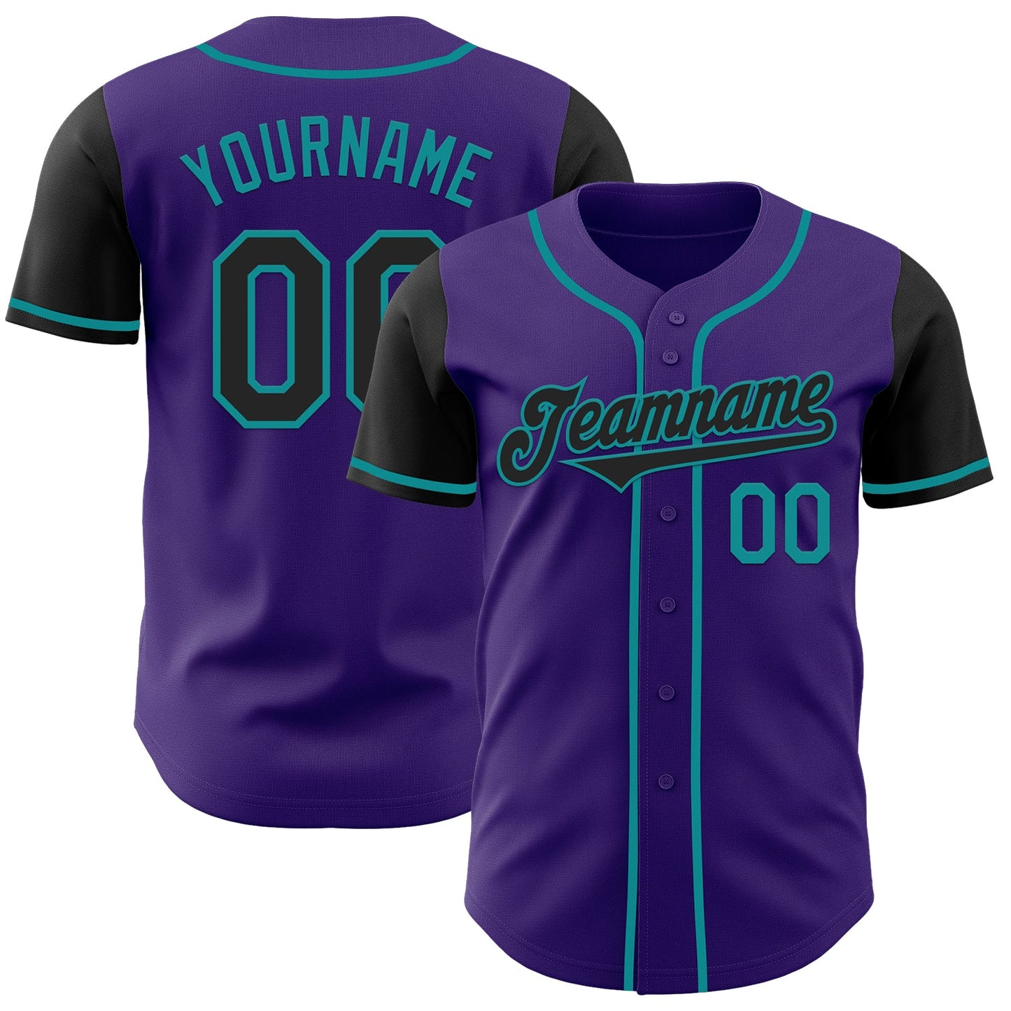 Custom Purple Black-Teal Authentic Two Tone Baseball Jersey - Main View