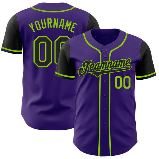 Custom Purple Black-Neon Green Authentic Two Tone Baseball Jersey - Main View