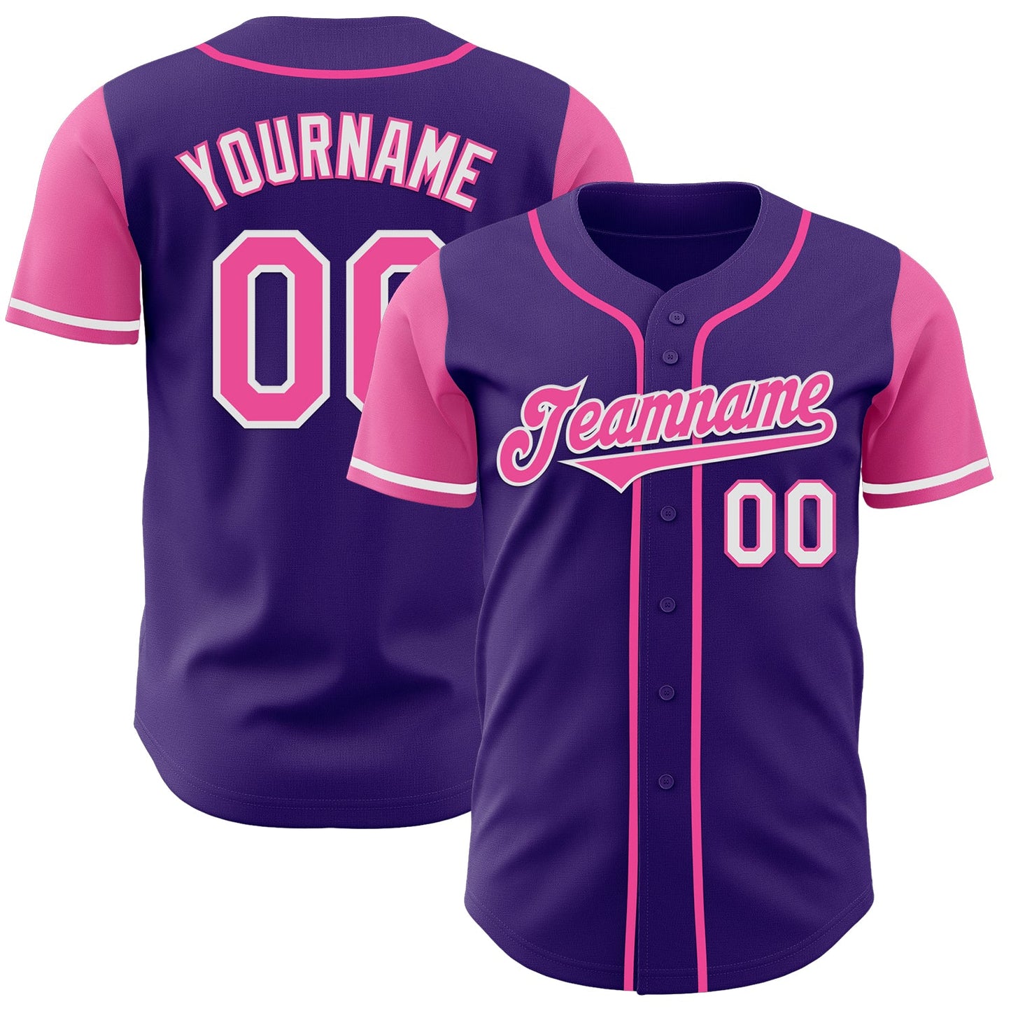 Custom Purple Pink-White Authentic Two Tone Baseball Jersey - Main View