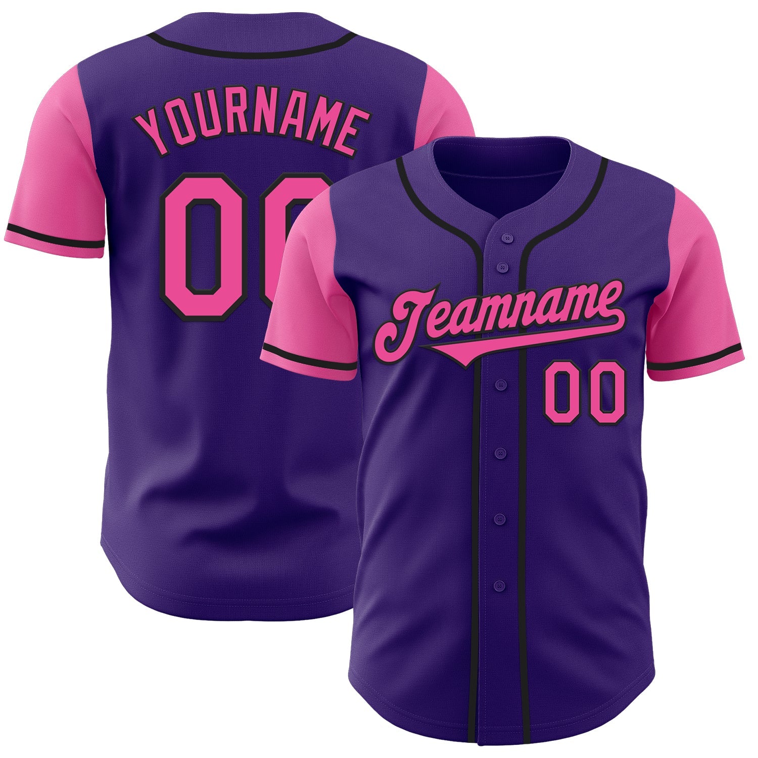Custom Purple Pink-Black Authentic Two Tone Baseball Jersey - Main View