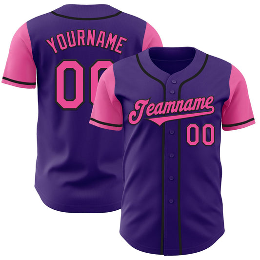 Custom Purple Pink-Black Authentic Two Tone Baseball Jersey - Main View