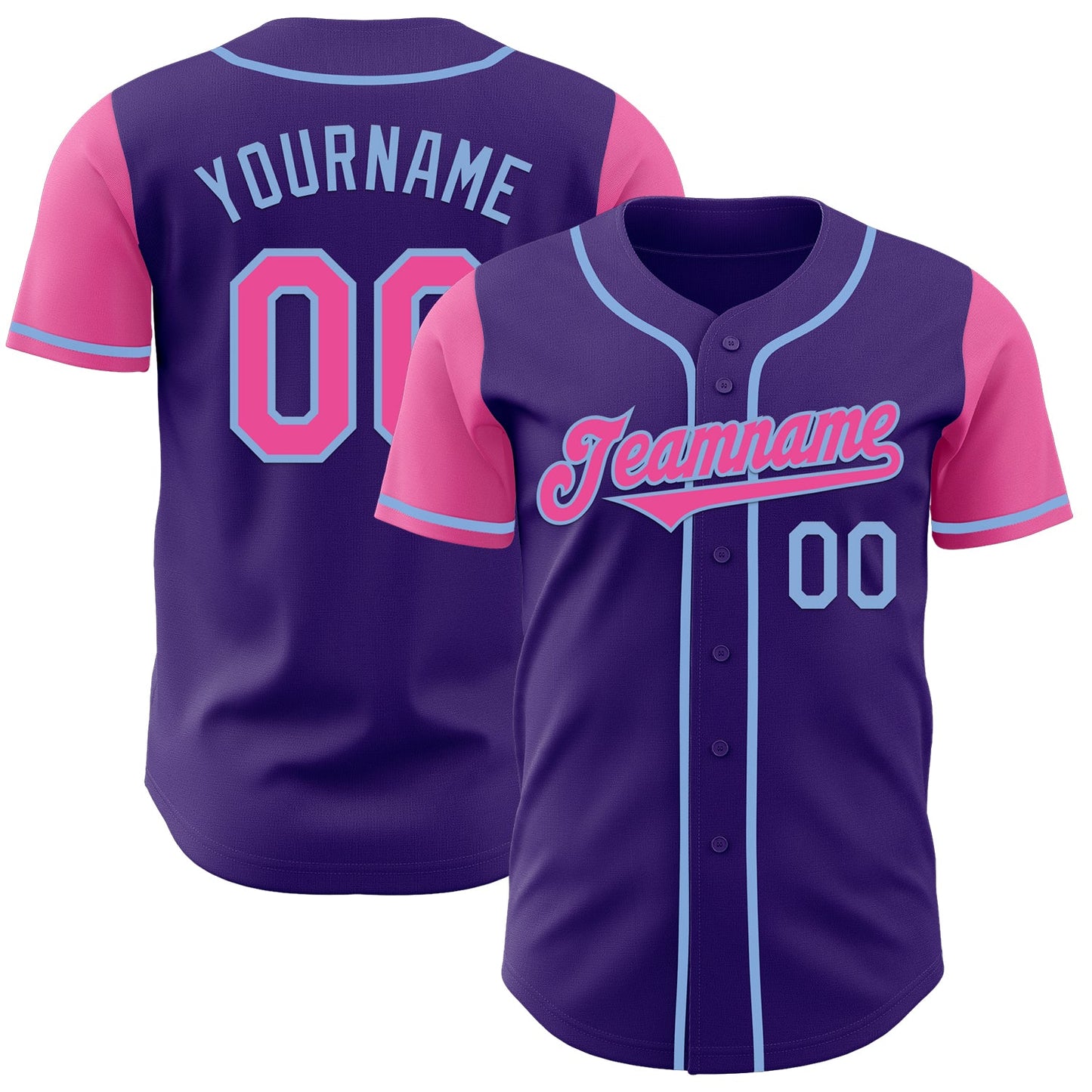 Custom Purple Pink-Light Blue Authentic Two Tone Baseball Jersey - Main View