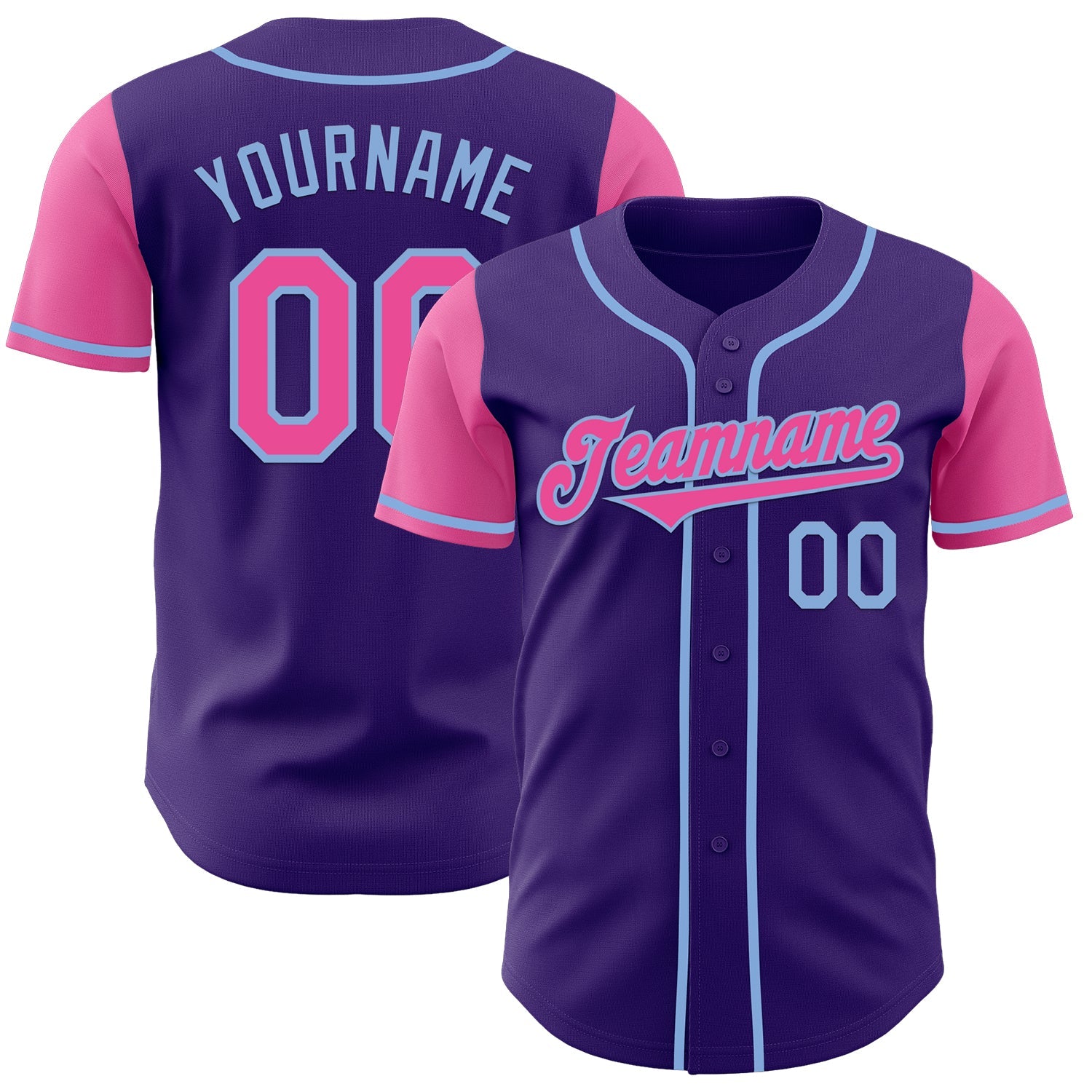 Custom Purple Pink-Light Blue Authentic Two Tone Baseball Jersey - Main View