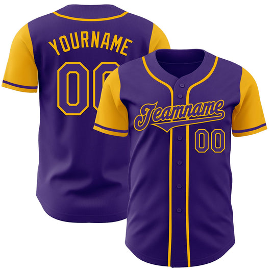 Custom Purple Gold Authentic Two Tone Baseball Jersey - Main View